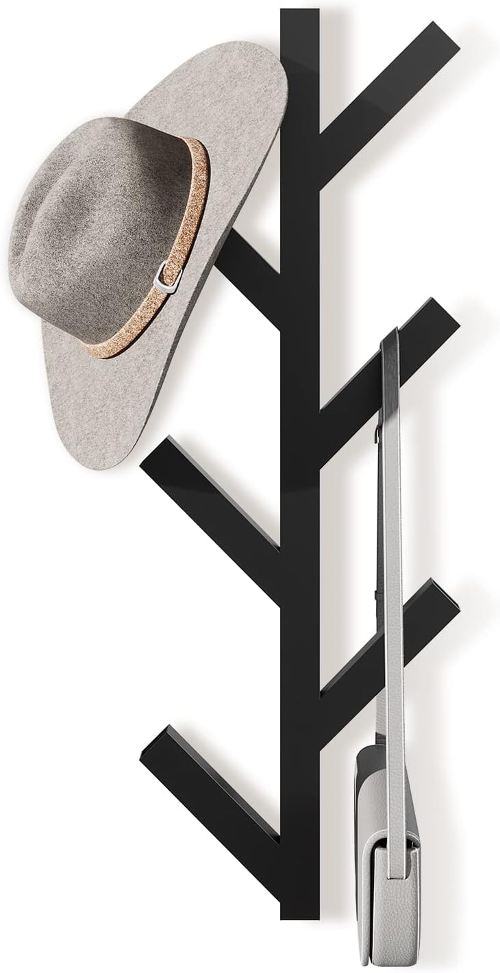 Metalowy wieszak ścienny na ubrania – 41 cm Pionowy wieszak ścienny na ubrania z 6 haczykami, do wieszania kurtek, płaszczy, czapek, szalików i toreb