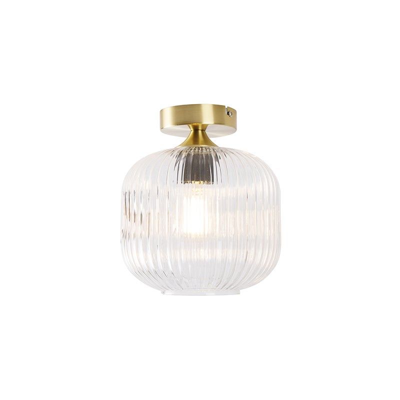 Qazqa art deco plafonnier - Karel - doré/laiton, rond, max. 25w, e27, 20cm, idéal pour la chambre et le salon - 8