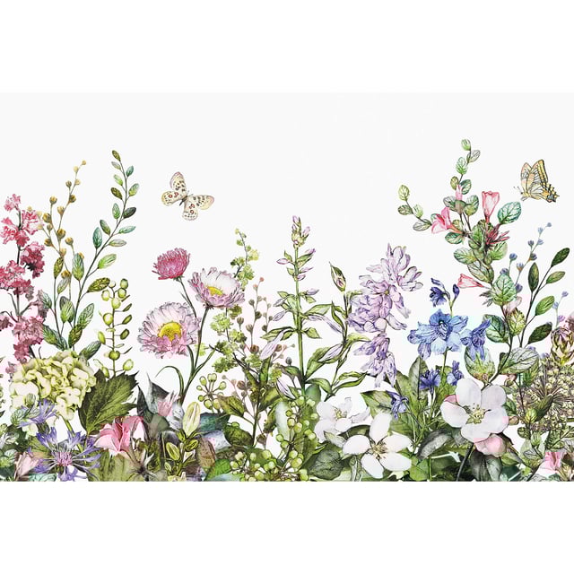 Papier peint panoramique multicolore floral Tapisserie panoramique verte & rose effet peinture motif fleur Papier peint panoramique cuisine