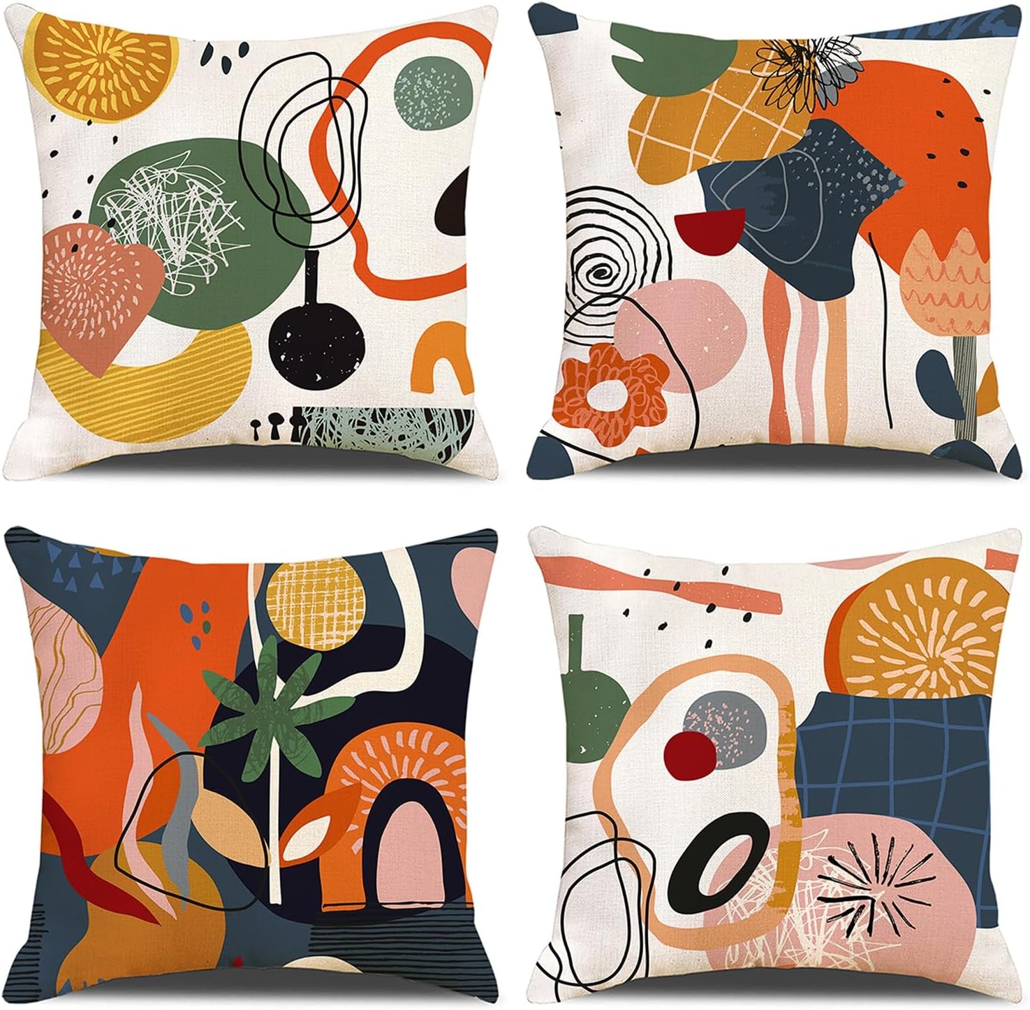 Poszewka na poduszkę (Graffiti), (bez wypełnienia) Poszewka dekoracyjna z prasowanego lnu, 4 sztuki, sofa, sypialnia, dekoracja domu, 45 x 45 cm