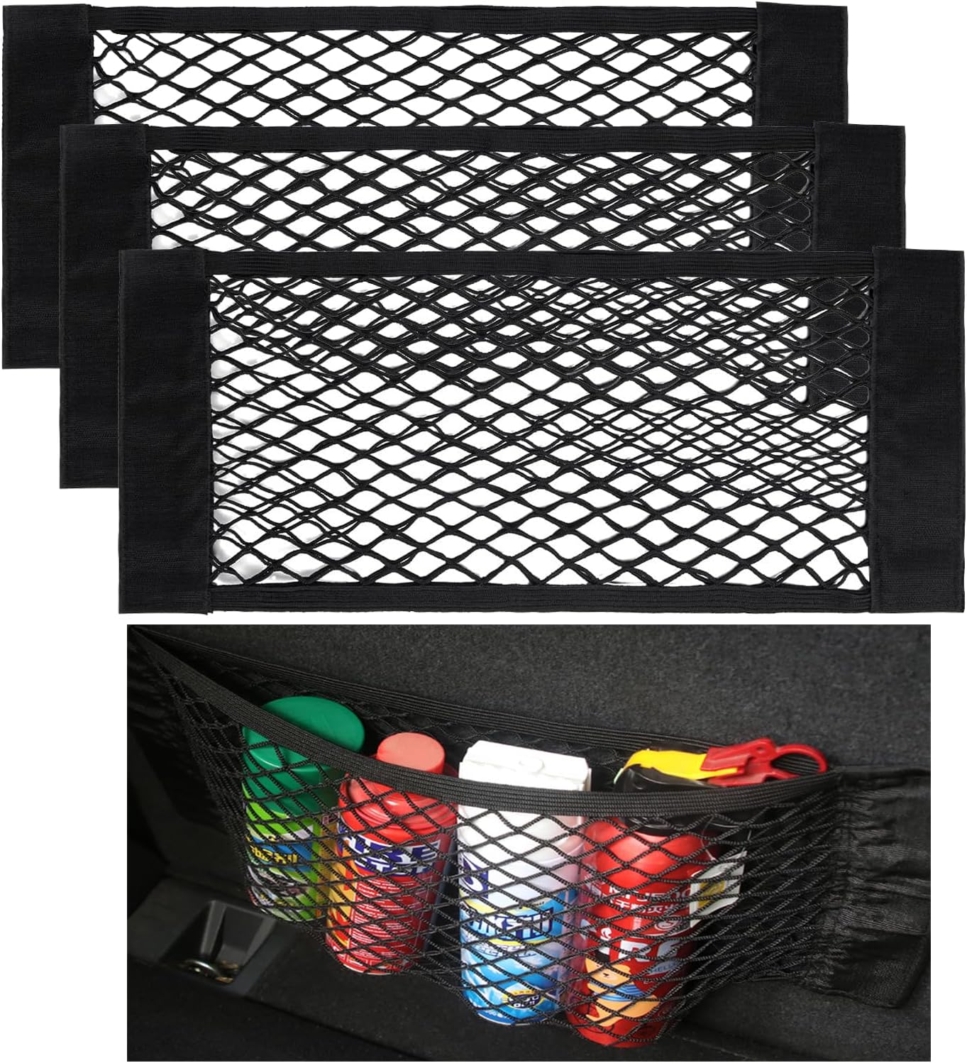 Lot de 4 filets de rangement pour voiture, 40 x 25 cm, avec velcro ...