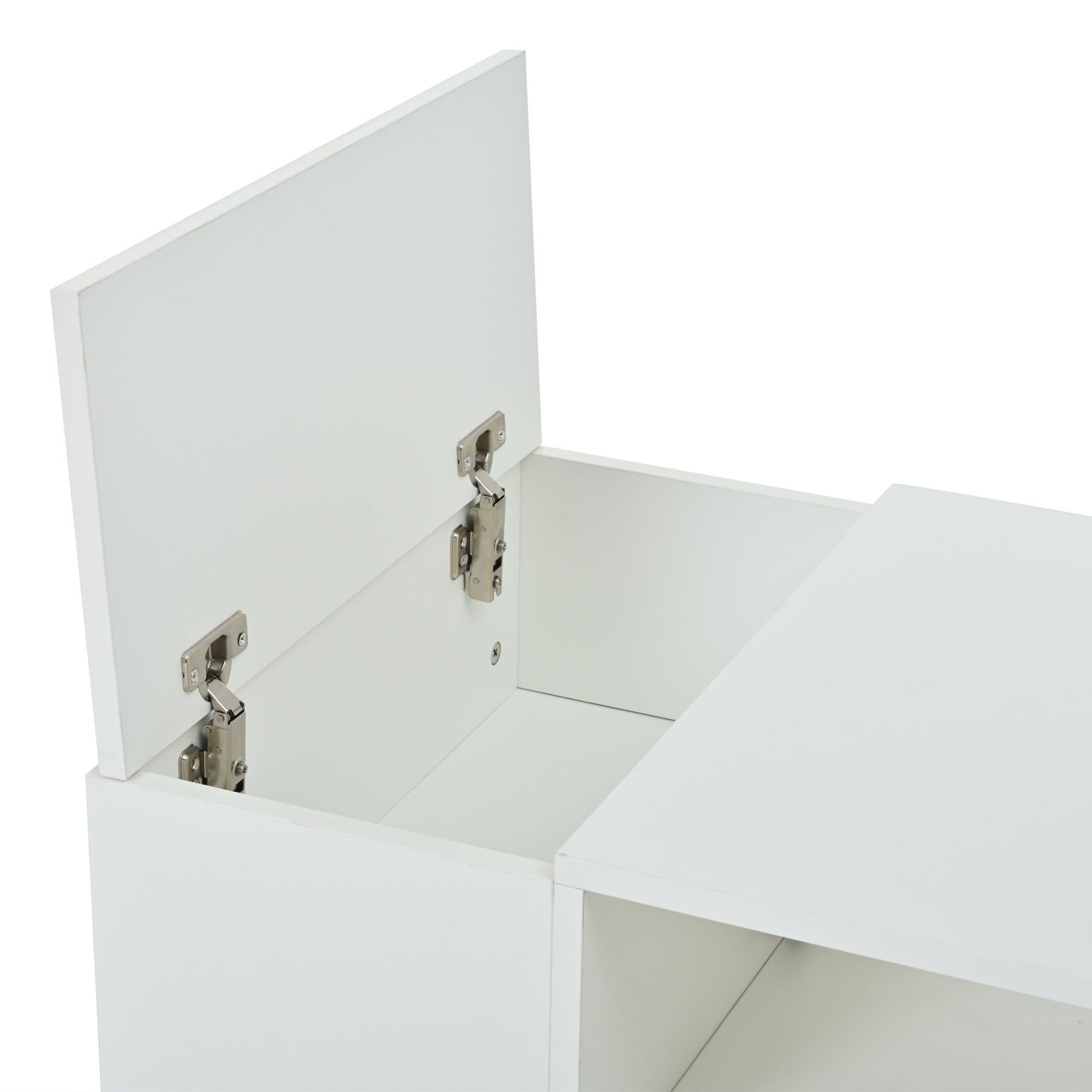 Table basse brillante avec LED, 1 tiroir, 2 armoires, rangements, en panneaux particules, blanc - 6