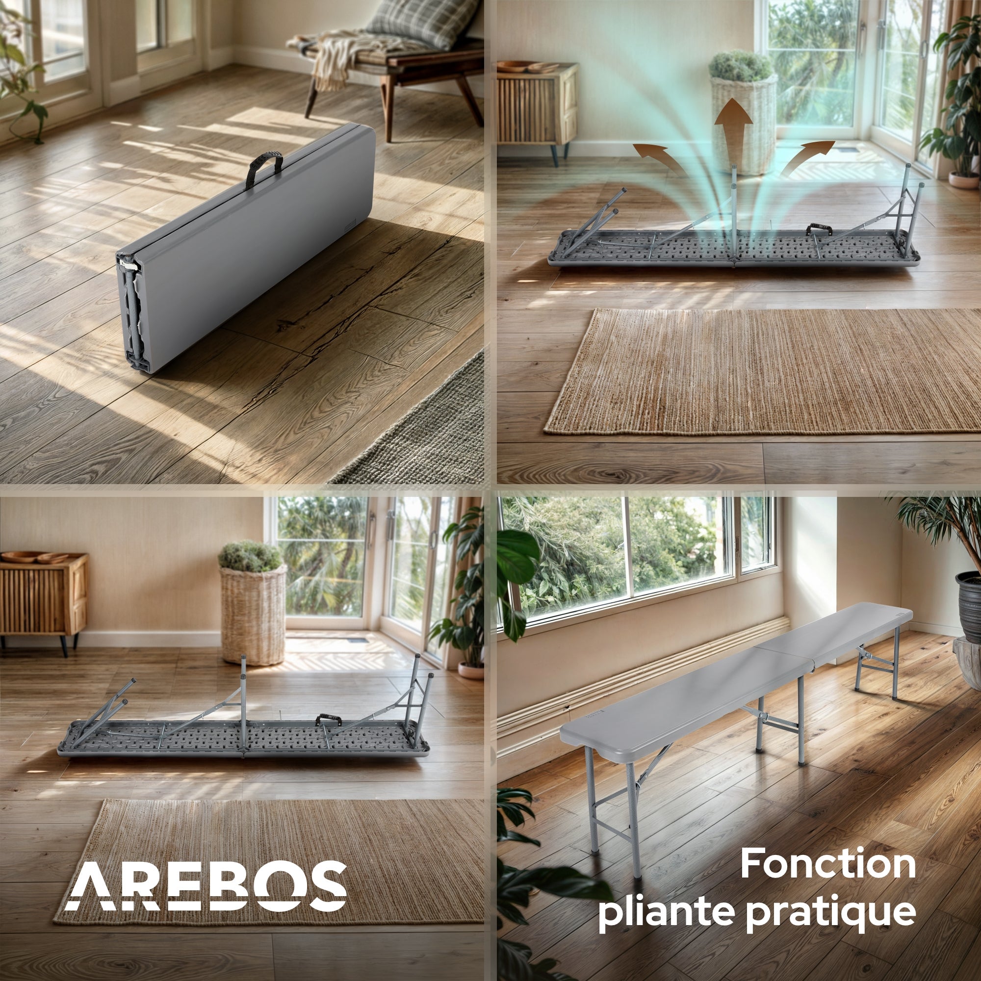 AREBOS 2 x banc à bière pliant, pliable, avec poignée de transport, 183 x 28 x 43 cm, banc pliant, camping, jardin, banc de fête anthracite - 6