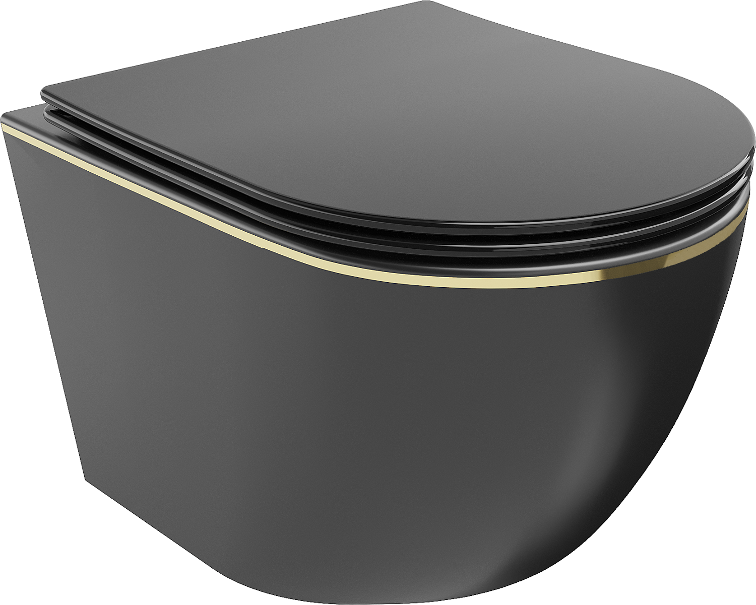 Mexen Lena miska wc Rimless z deską wolnoopadającą slim, duroplast, czarna mat/złota linia - 30224075