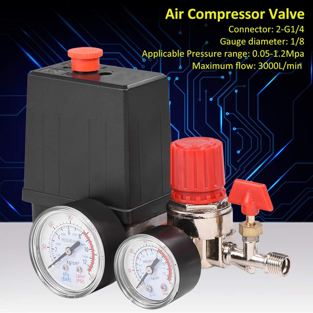 Compresseur Jauges de régulateur de soupape de commande de pressostat de compresseur d'air 220 V 0-180 psi avec connecteur rapide - 5