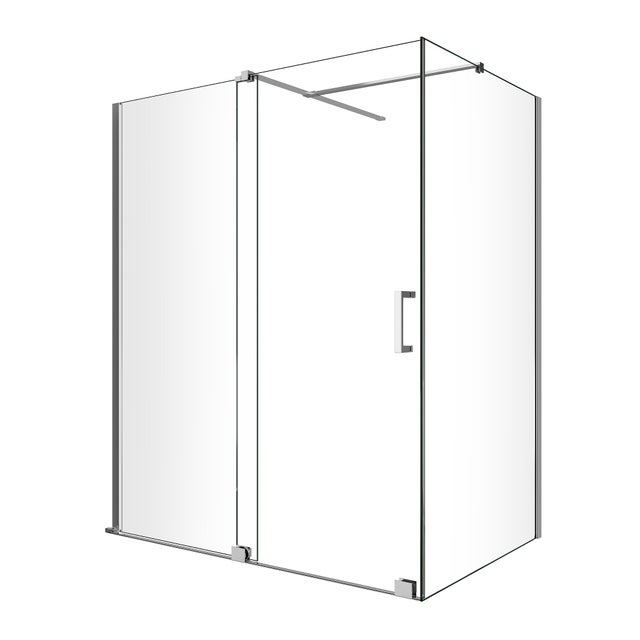 Cabine de douche d'angle avec panneau latéral fixe et porte frontale coulissante sans cadre H 200 en chrome transparent Cm 90 (88-90)x180 (176-181)