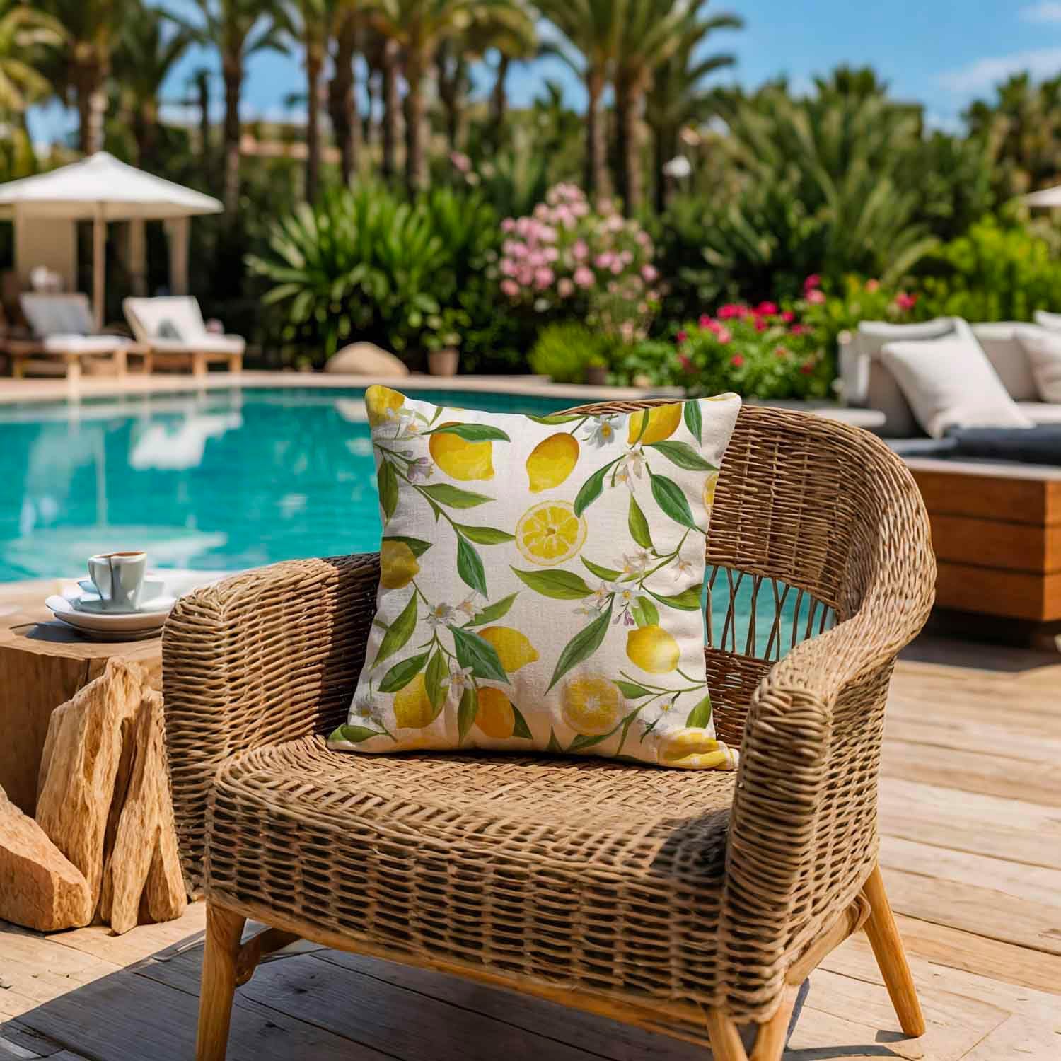 Housse Coussin 45 x 45 Exterieur Impermeable Jaune Citron Motif Floral Taie d'oreiller Décoratif Housses de Coussin Lot de 2 - 3