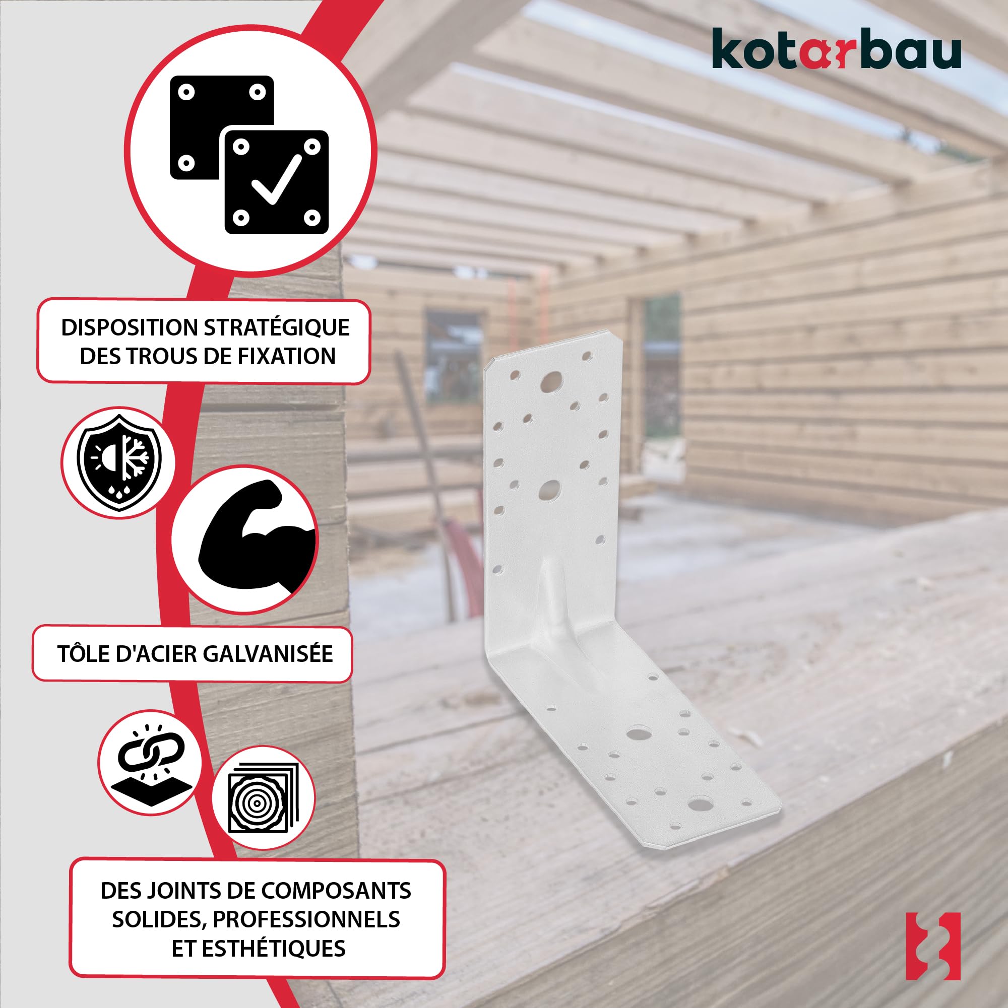 25 szt. Kątownik Ciesielski - Łącznik Budowlany - 150 x 150 x 65 mm - Stal ocynkowana - z Przetłoczeniem - Nierdzewny KOTARBAU - 5