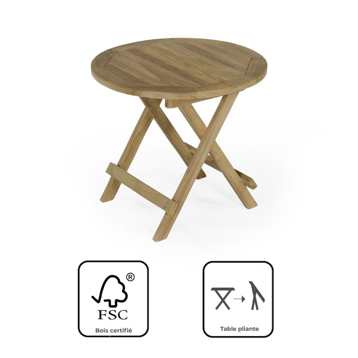 Tavolino rotondo pieghevole in teak massiccio Kuta ø 50 cm - 7