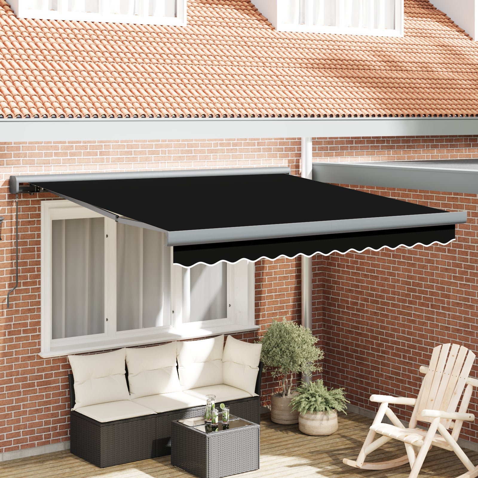 Markiza zwijana Czarny 300 x 250 cm Tkanina i Metal vidaXL