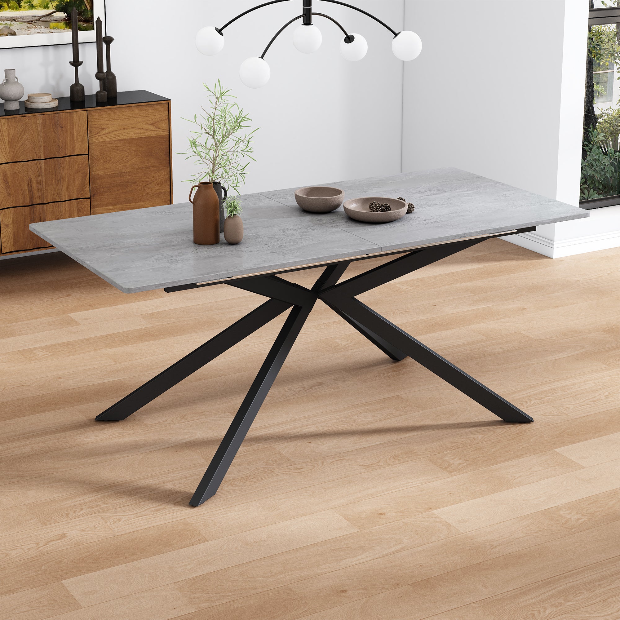 Rozkładany stół jadalny dla 4-6 osób - Dł. 150/180 x Szer. 70 x Wys. 76 cm - Nogi z płyty MDF i metalu - Blat imitujący marmur - Szary - 2