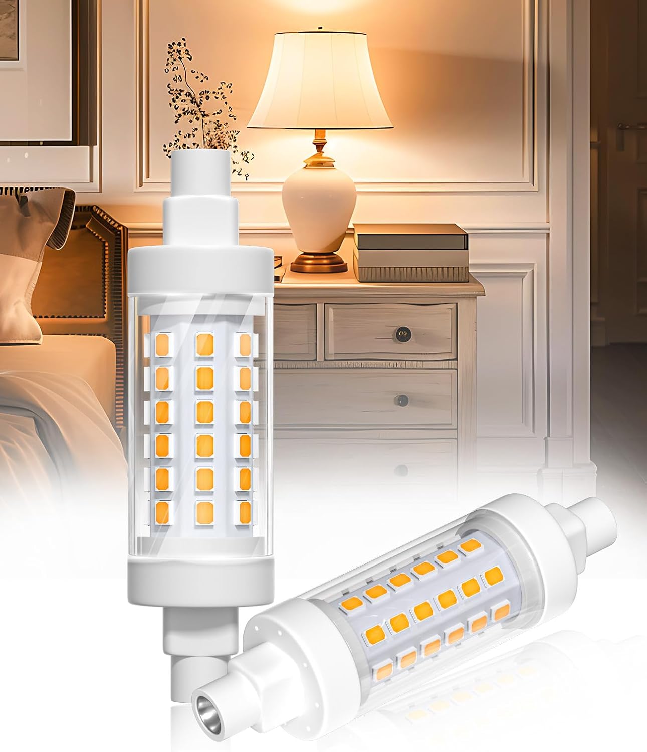 Żarówki LED R7S, 10 W, 78 mm, 120 V, odpowiednik 100-watowej żarówki halogenowej T3 typu J,barwa światła biała 3000 K, opakowanie 2 szt.