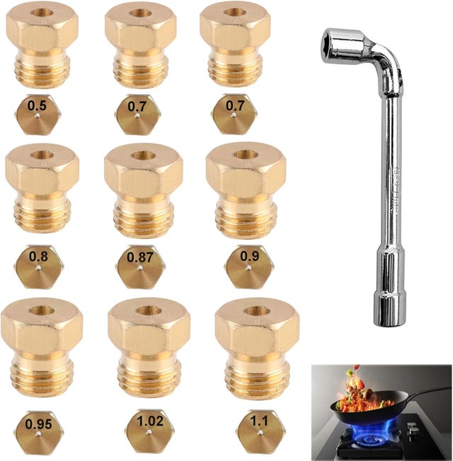 9 Pièces Gicleur Gaz Butane Universel Avec Clé Gicleur Gaz Bouteille, Gicleur Gaz de Ville, Injecteur Gaz Butane, Buses et Injecteurs pour Bruleur Gaz