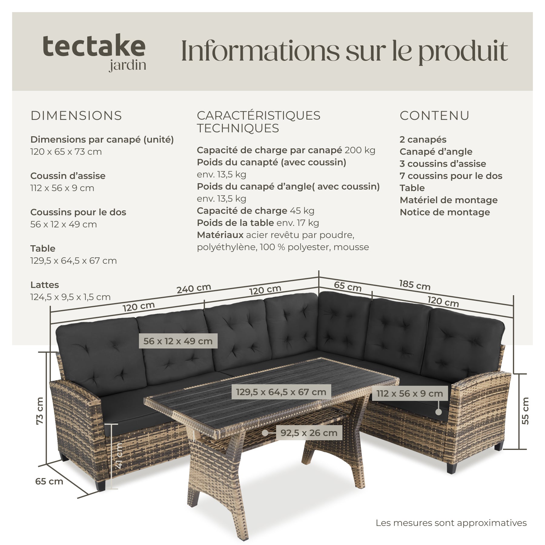 TECTAKE conjunto de ratán para 6 personas - 6
