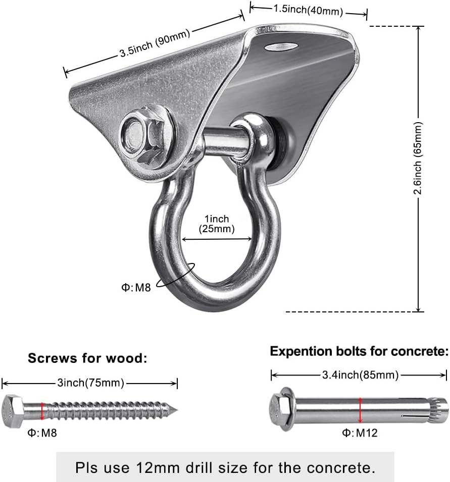 (2 pièces) Kit de quincaillerie de suspension robuste pour balançoire, adapté aux sièges de balançoire de jardin, aux chaises suspendues, etc. - 6