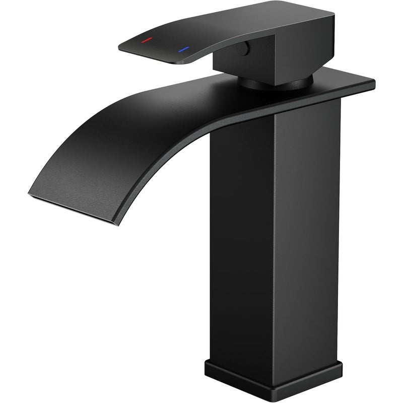 Czarny Kran do Łazienki, Bateria Umywalkowa Kaskadowa, Oszczędzająca Wodę i Energię.