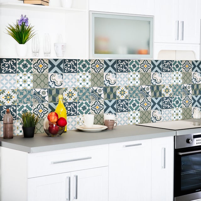 Autocolante Mural Carrelage adhésif Cuisine Salle de Bain - 24 STICKERS CARREAUX DE CIMENT AZULEJOS RONY - 24stickers20x20cm