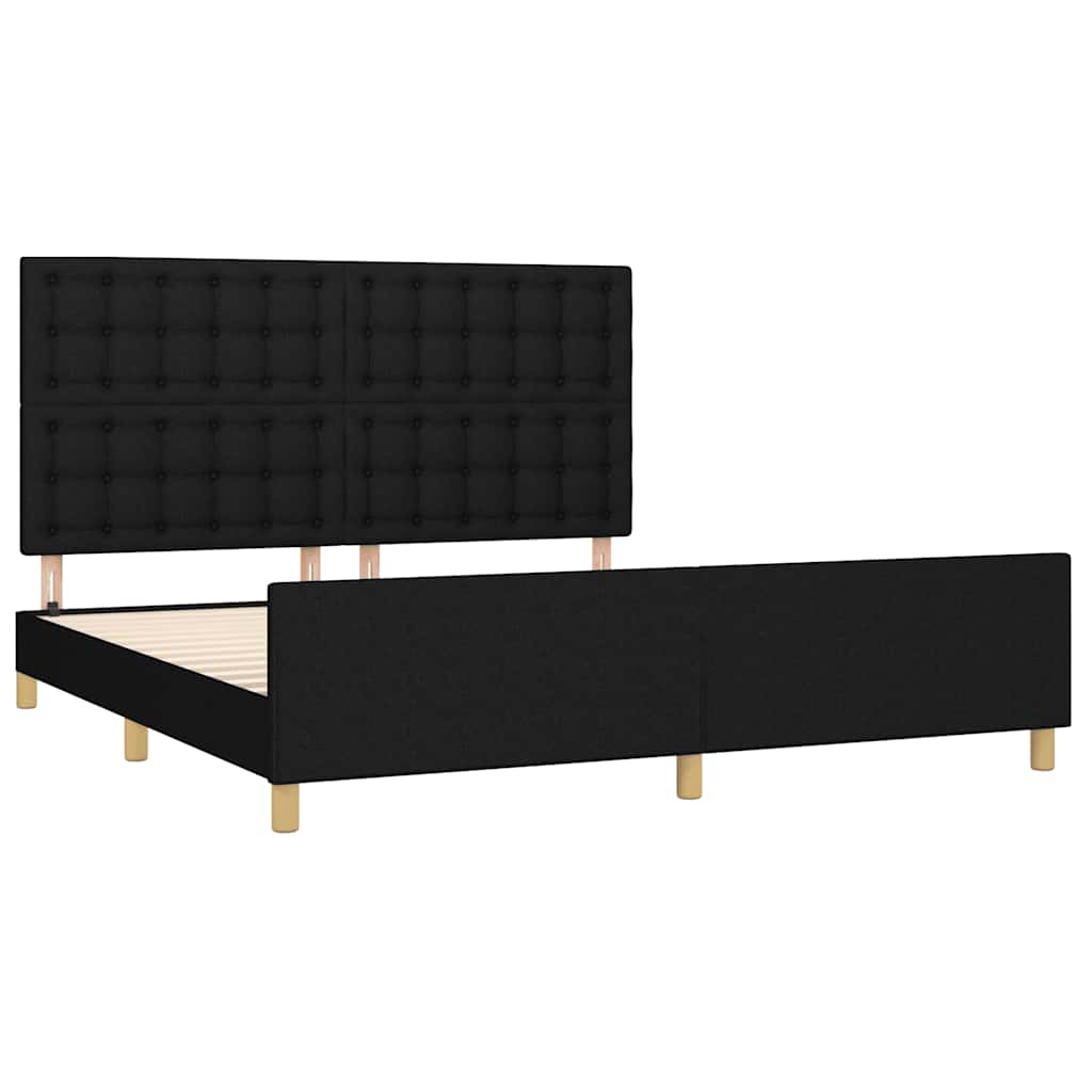 Cadre de lit sans matelas noir tissu - 4