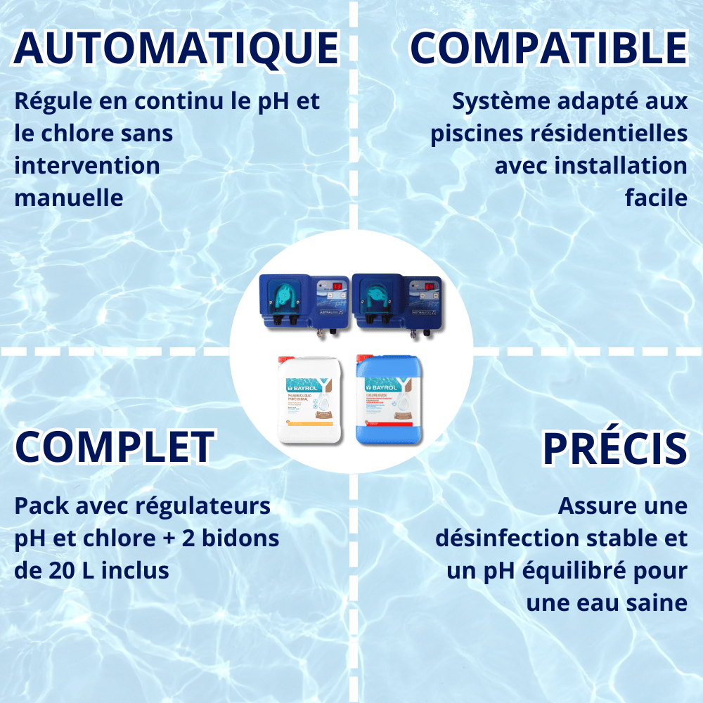 Pack Régulateur automatique pH et Chlore ASTRALPOOL + 1 Bidon 20 L Chloriliquide + 1 Bidon pH Minus Liquid Domestic 20 L BAYROL - 3