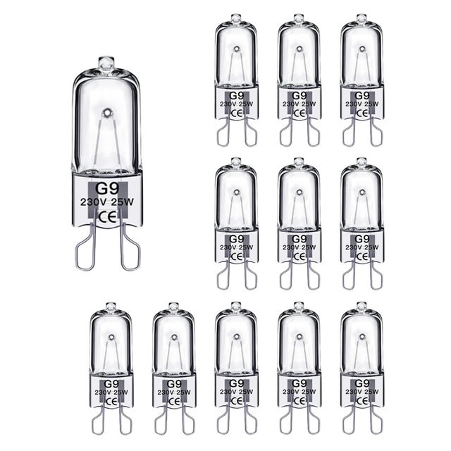 Ampoule halogène G9 25 W, intensité variable, 230 V, pour four, micro-ondes, lampe de table, lot de 12