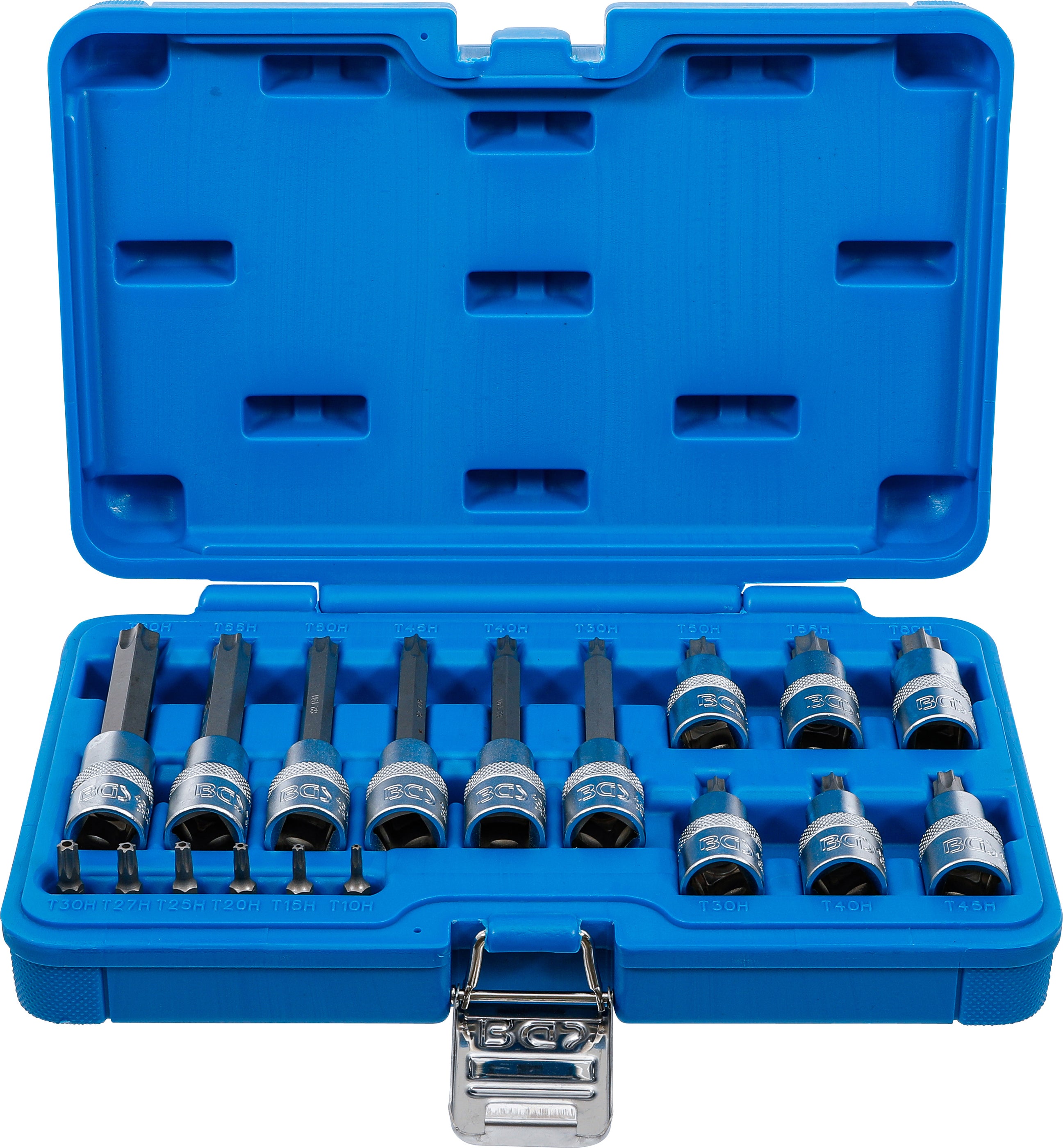 BGS Zestaw bitów, napęd kwadrat wewnętrzny 6,3 mm (1/4") / 12,5 mm (1/2") profil T (do Torx) z otworem, 18 szt. - 5174