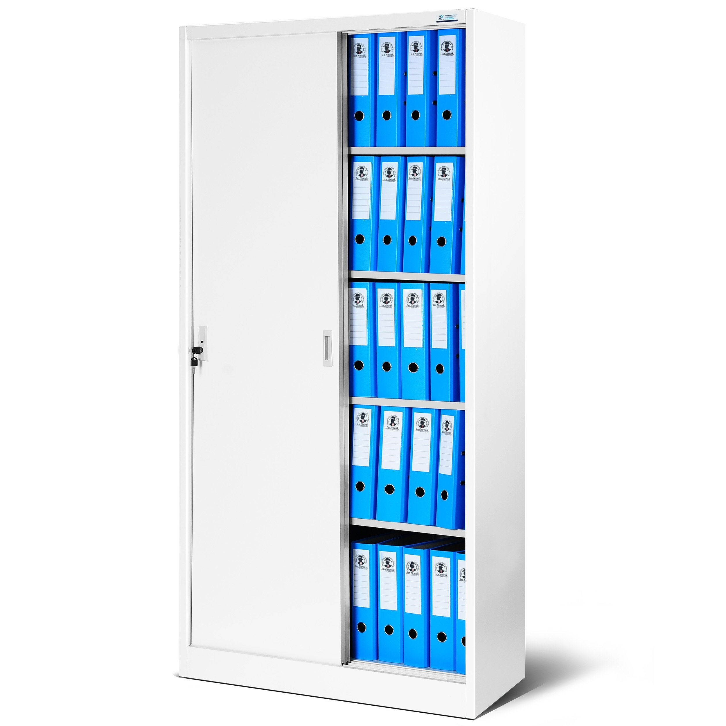 Armoire de Bureau Armoire Métallique à Portes coulissantes tôle d'acier étagères revêtement en Poudre verrouillable 185 cm x 90 cm x 40 cm blanc - 3