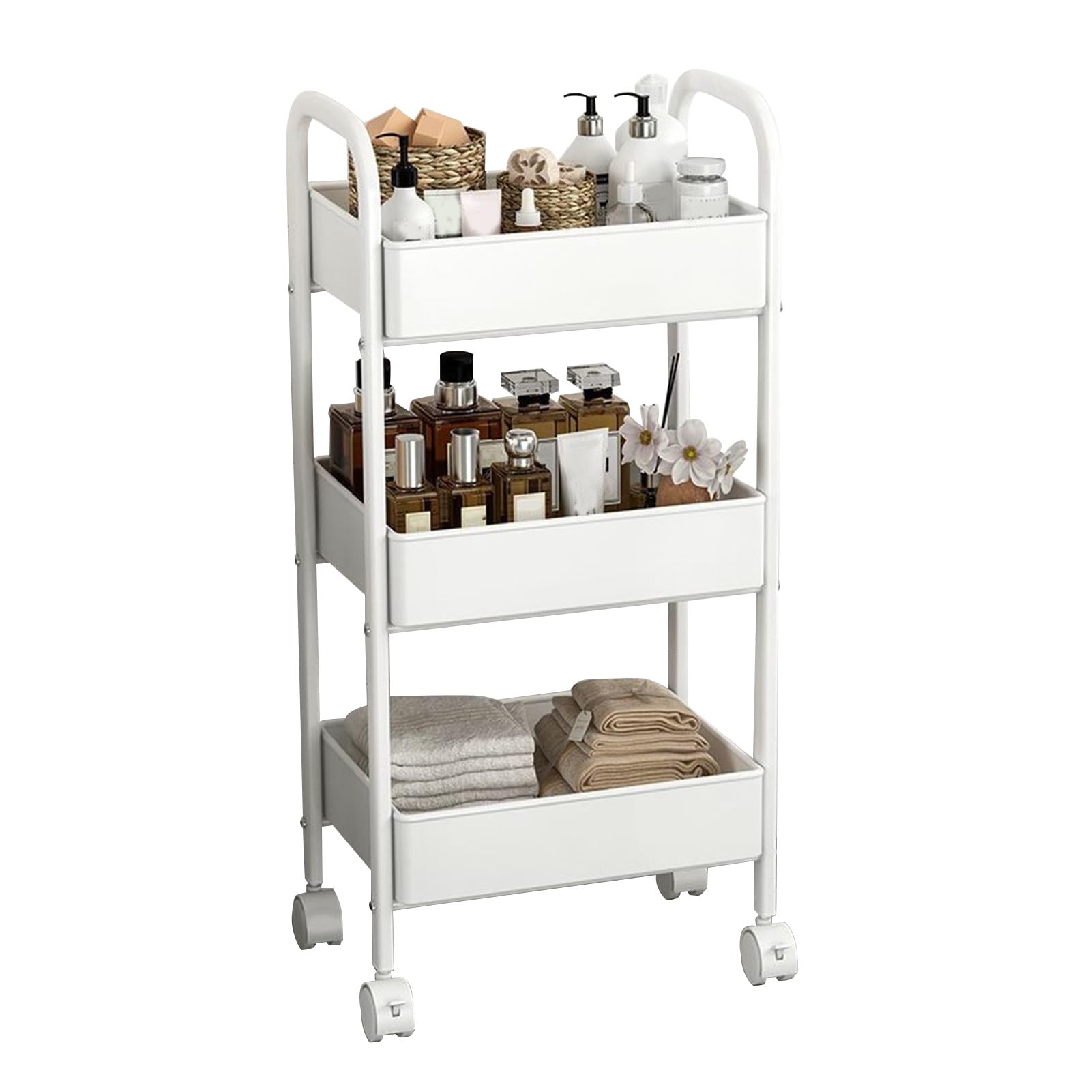 Carrello Portatutto LEKY In Metallo Bianco – 3 Ripiani, Con Ruote, Per Cucina, Bagno O Camera - 3