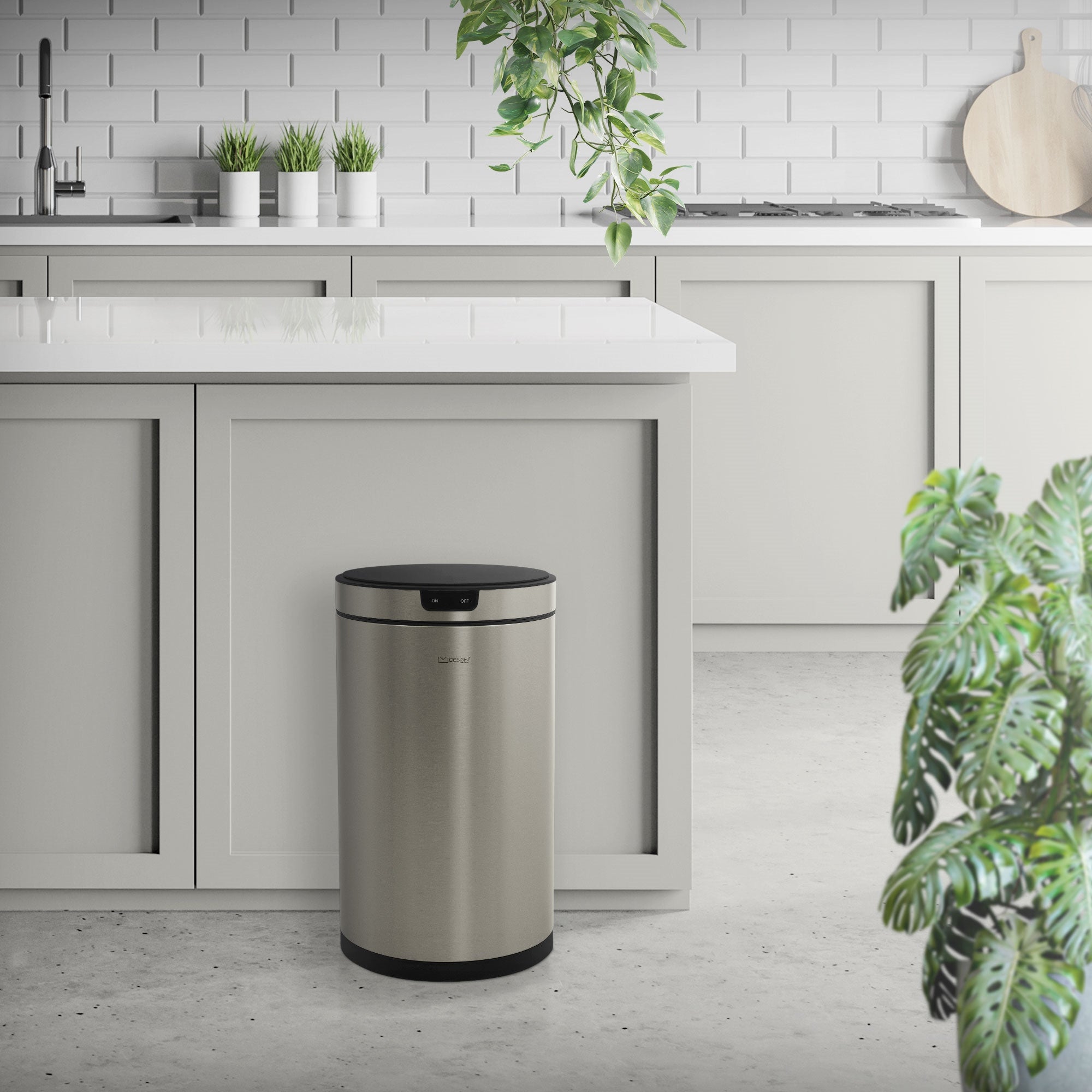 ML-Design Kosz na śmieci 30L z czujnikiem ruchu stal nierdzewna srebro automatyczny okrągły bezdotykowy z klamrą na worek praktyczny do kuchni i biura