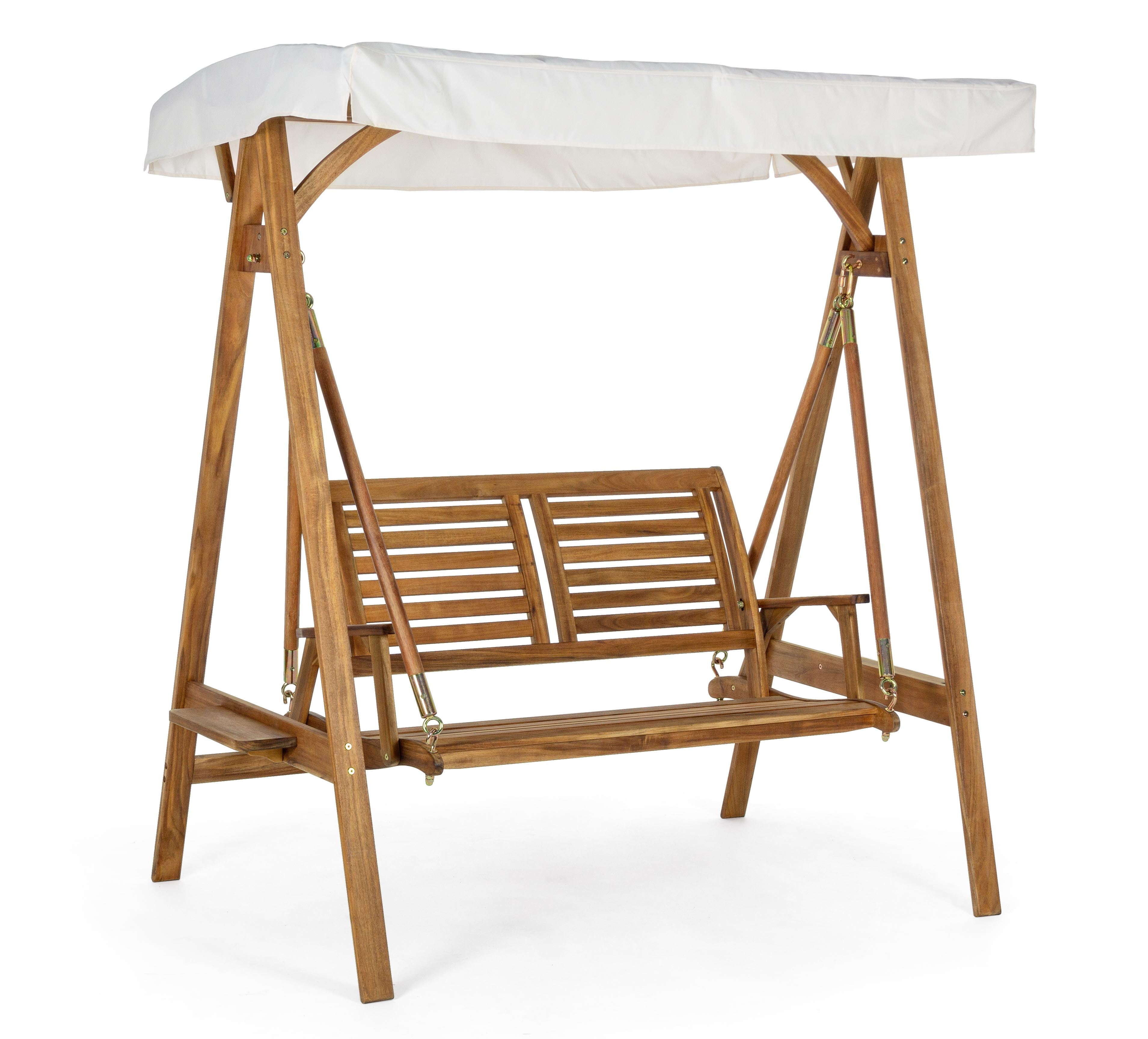 Huśtawka 2-osobowa "NOEMI" z drewna akacjowego, wykończona olejem, do użytku na zewnątrz i w ogrodzie