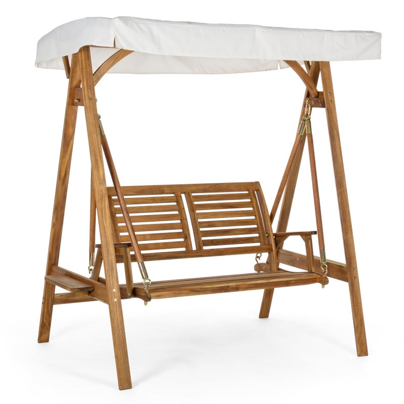 Huśtawka 2-osobowa "NOEMI" z drewna akacjowego, wykończona olejem, do użytku na zewnątrz i w ogrodzie