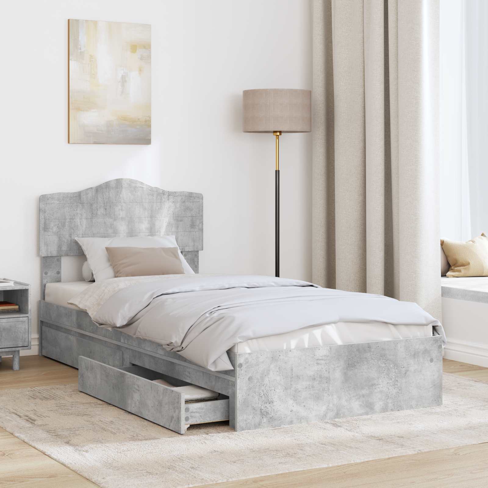 Lit de rangement Gris béton 90 x 190 cm panneau de bois - 3
