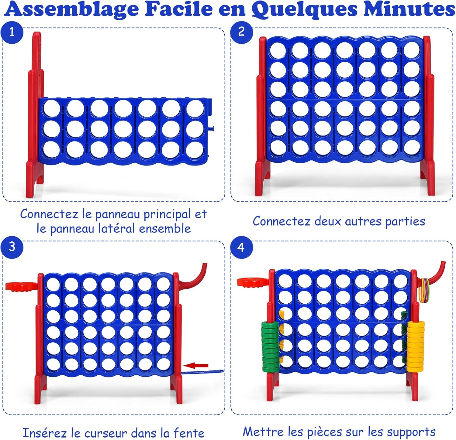 Puissance 4 Géant,Jeu de Société Puissance 4 avec 42 Anneaux et Curseurs pour Redémarrage Rapide, 84 x 33 x 79 cm, Rouge - 4
