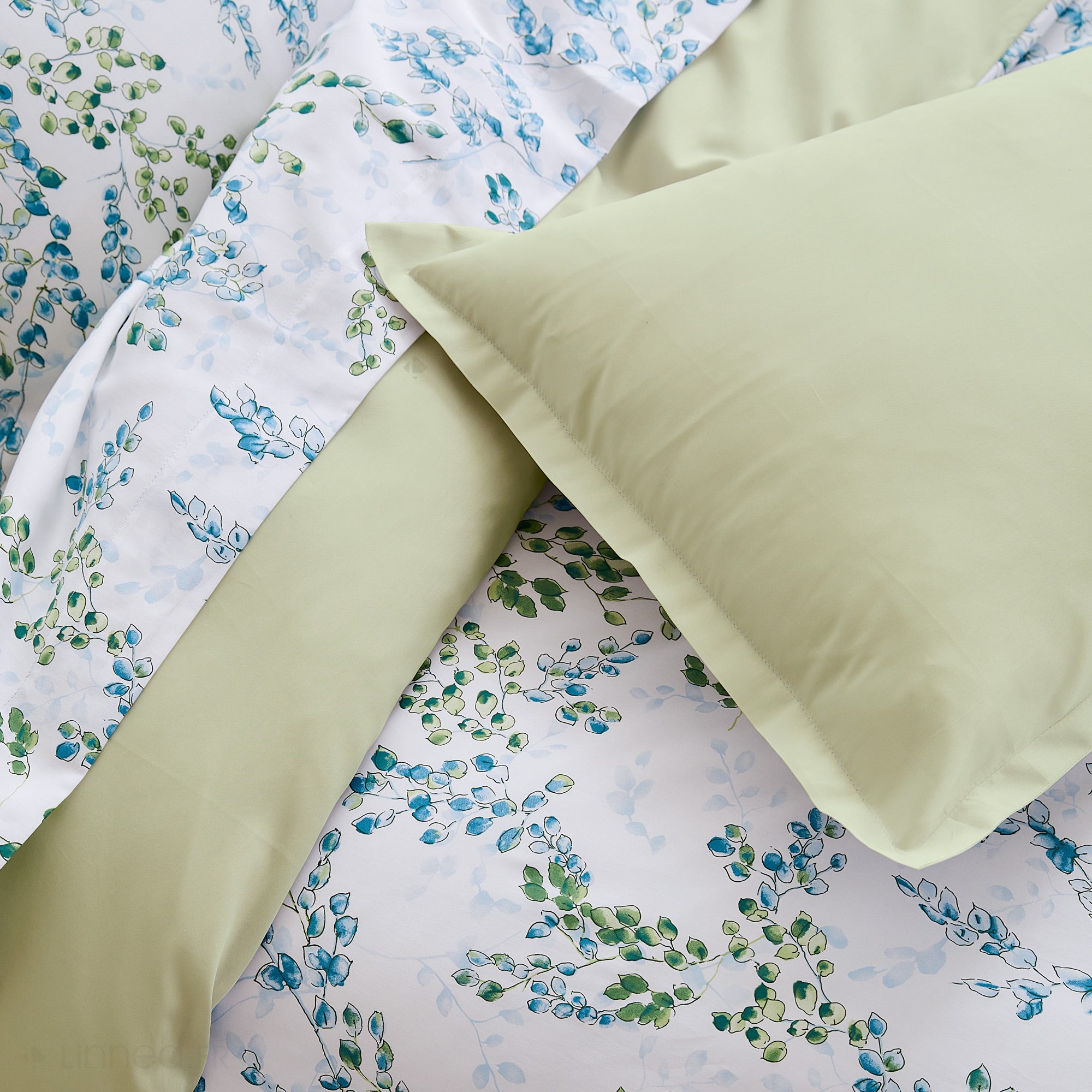 Drap plat 280x325 cm satin de coton ANGÈLE vert tilleul - 4
