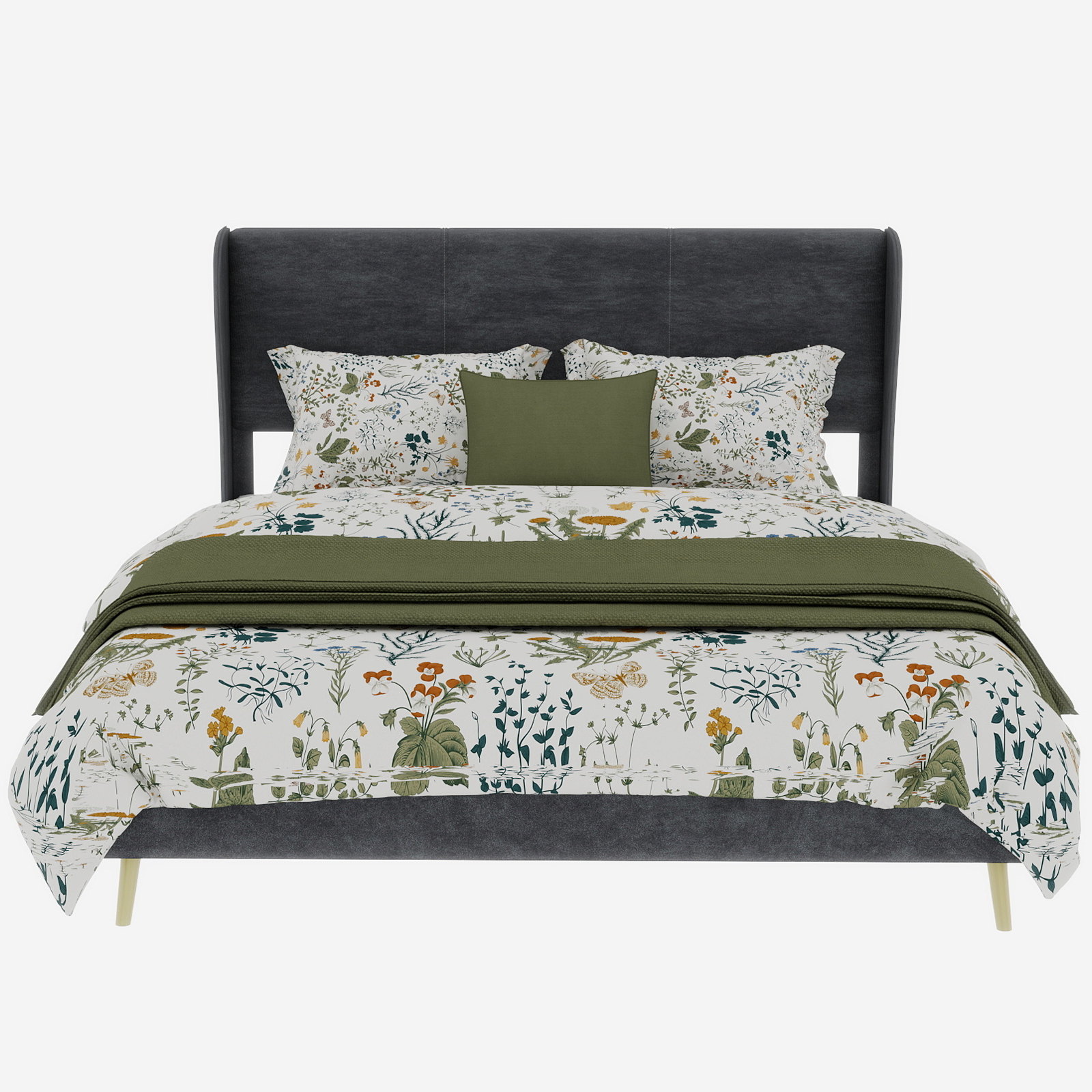 Letto matrimoniale 140x200 cm, testiera, piedi dorati, truciolato grigio, senza materasso - 8