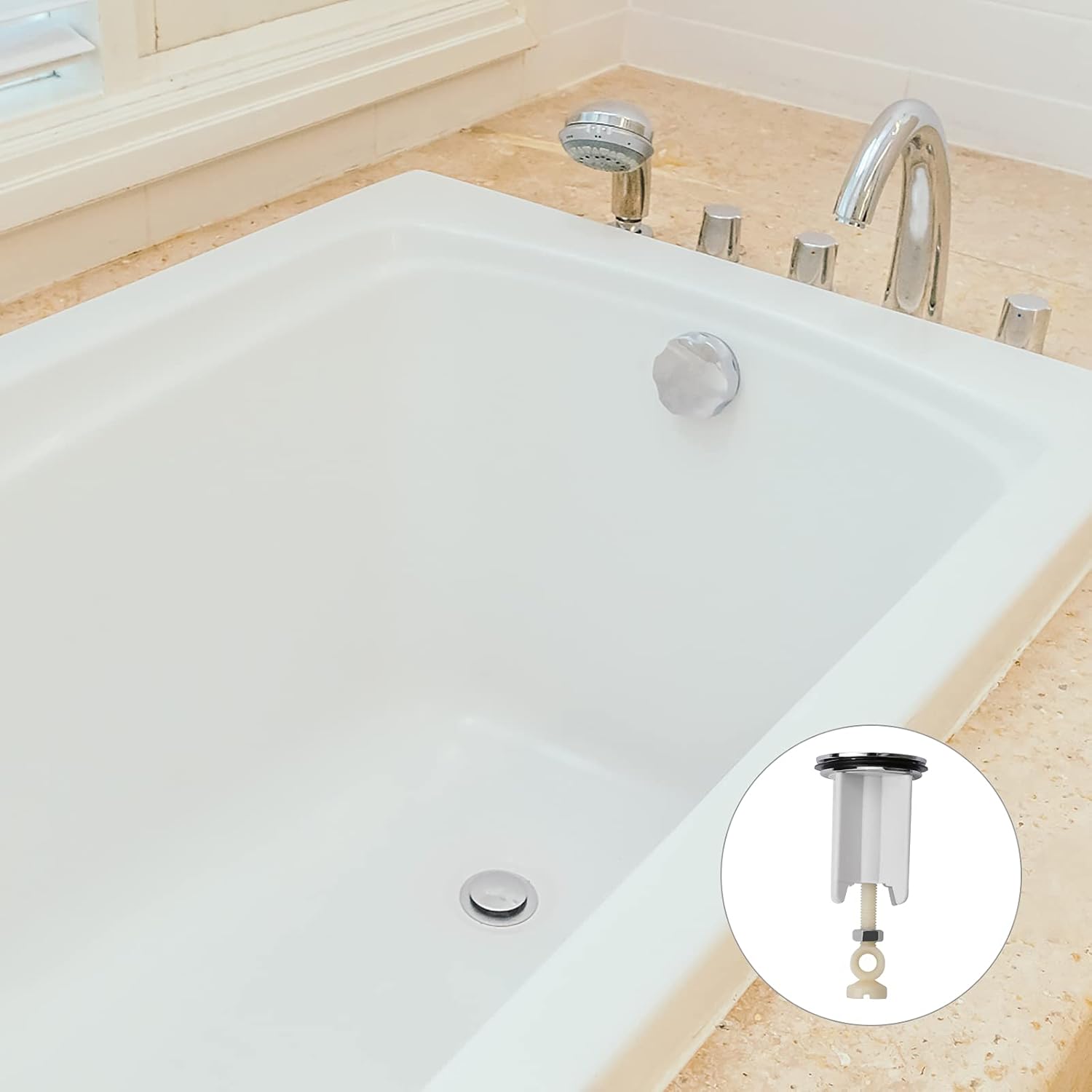 Bouchon de vidange Universel pour lavabo - Bonde réglable en Laiton chromé Blanc - Compatible évier Cuisine et Salle de Bain - 3