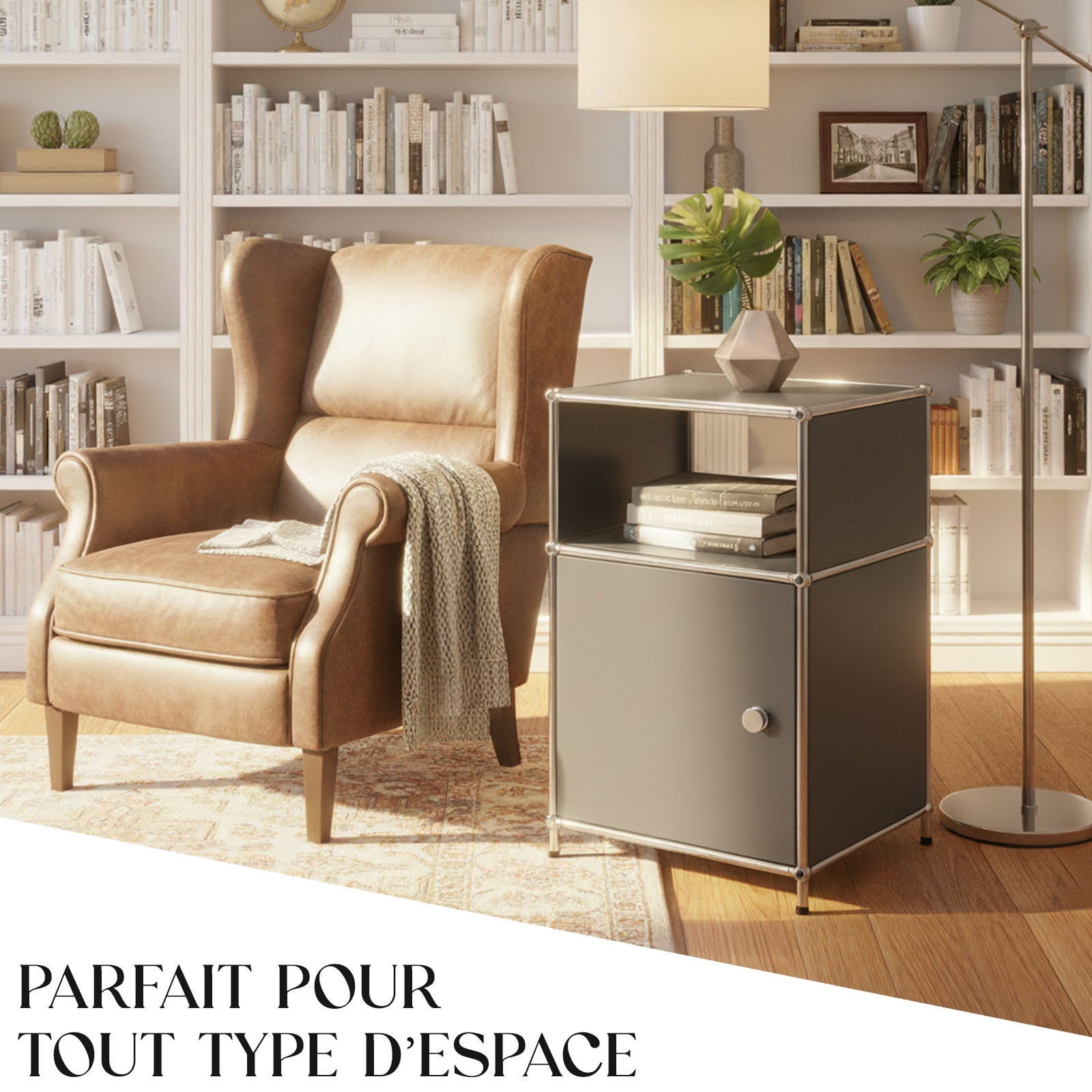 Étagère métal chromé design épuré, Concept Epuré MK-040 : 3 étages, 40 x 40 x 65 cm, Gris - 2