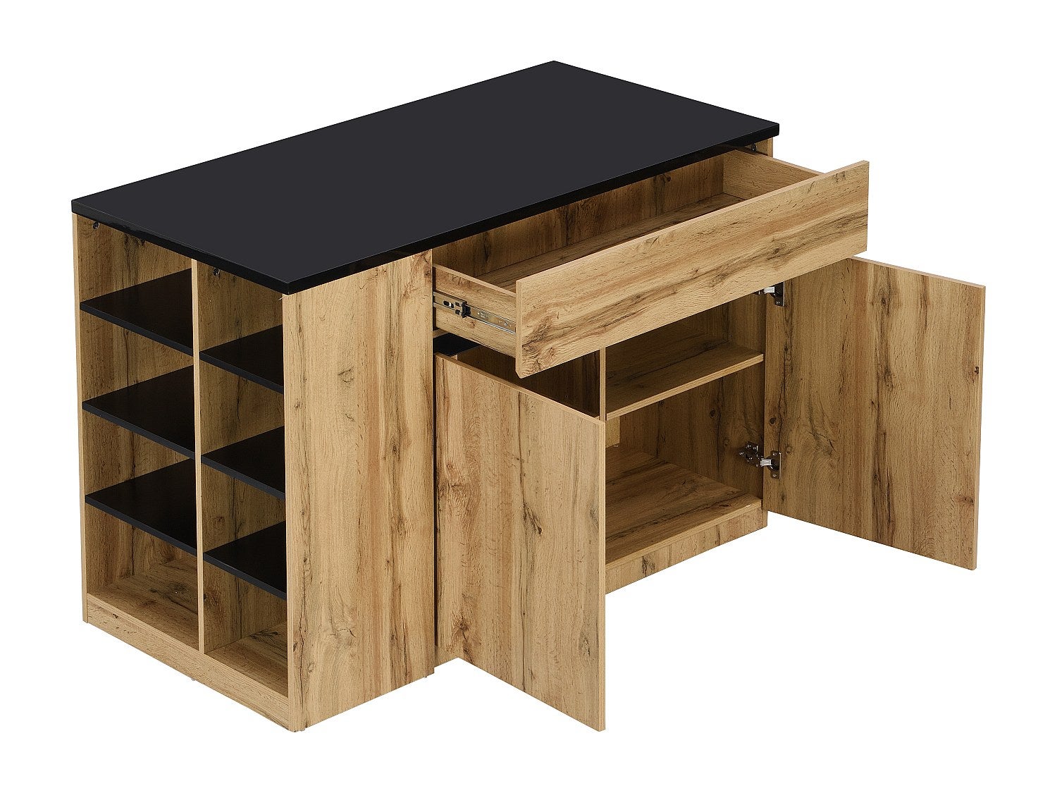 Ilot central de cuisine avec rangements - Noir et Naturel - MEILI - 4