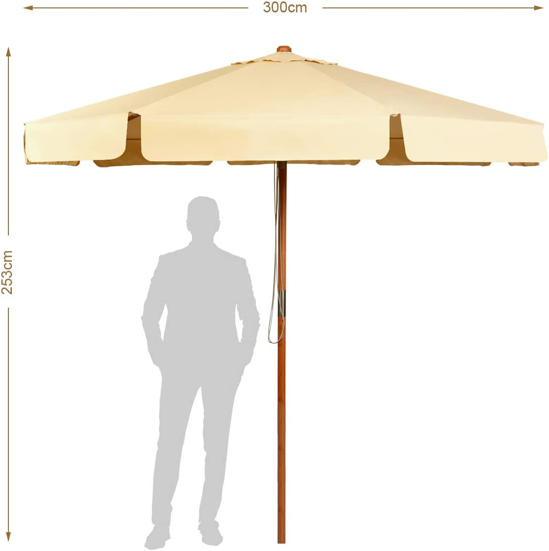 parasol inclinable ø300cm avec manivelle anti-uv,protection solaire toile polyester imperméable pour jardin,terrasse, balcon - 5