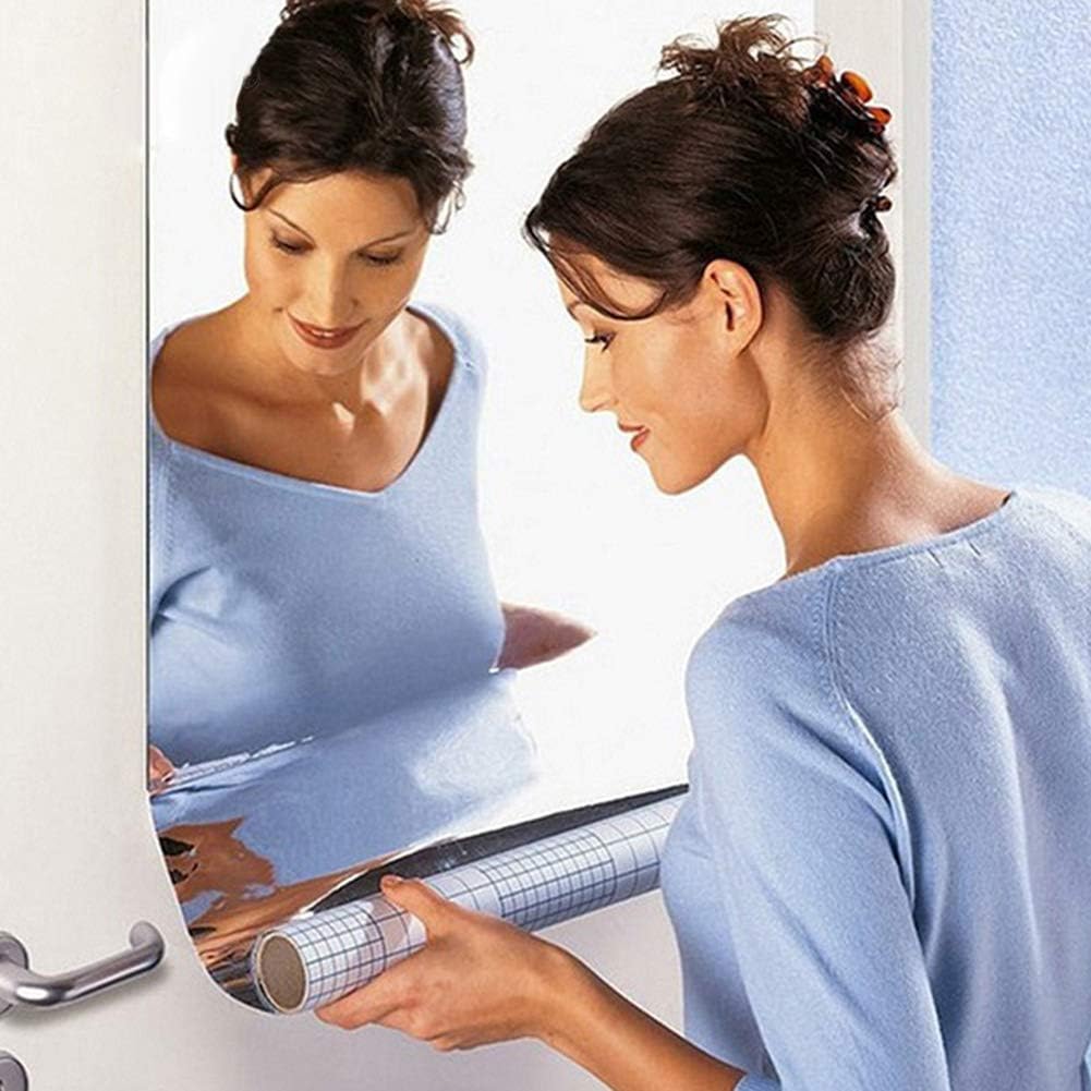 QWINERN Miroir autocollant en PET, sticker mural décoratif, miroir de salle de bain souple, flexible et incassable, 50 x 100 cm - 5