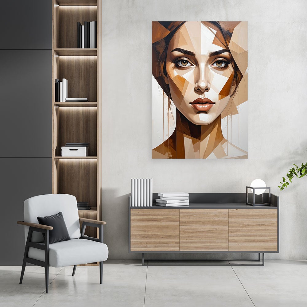 Obraz do salonu sypialni loftu, Beżowy Portret Kobiety 80x120 - 2