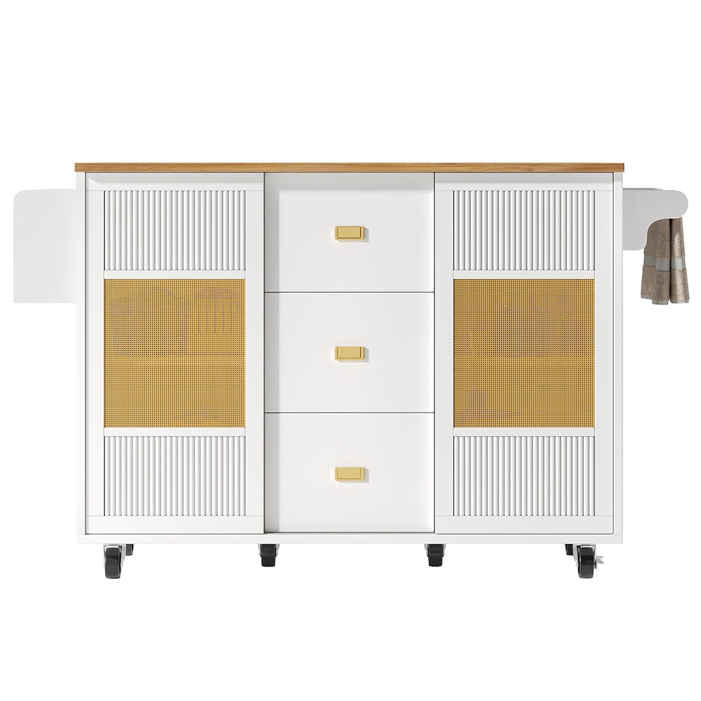 Îlot de cuisine avec roulettesporte-serviettesétagère à épices étagères réglables blanc - 5