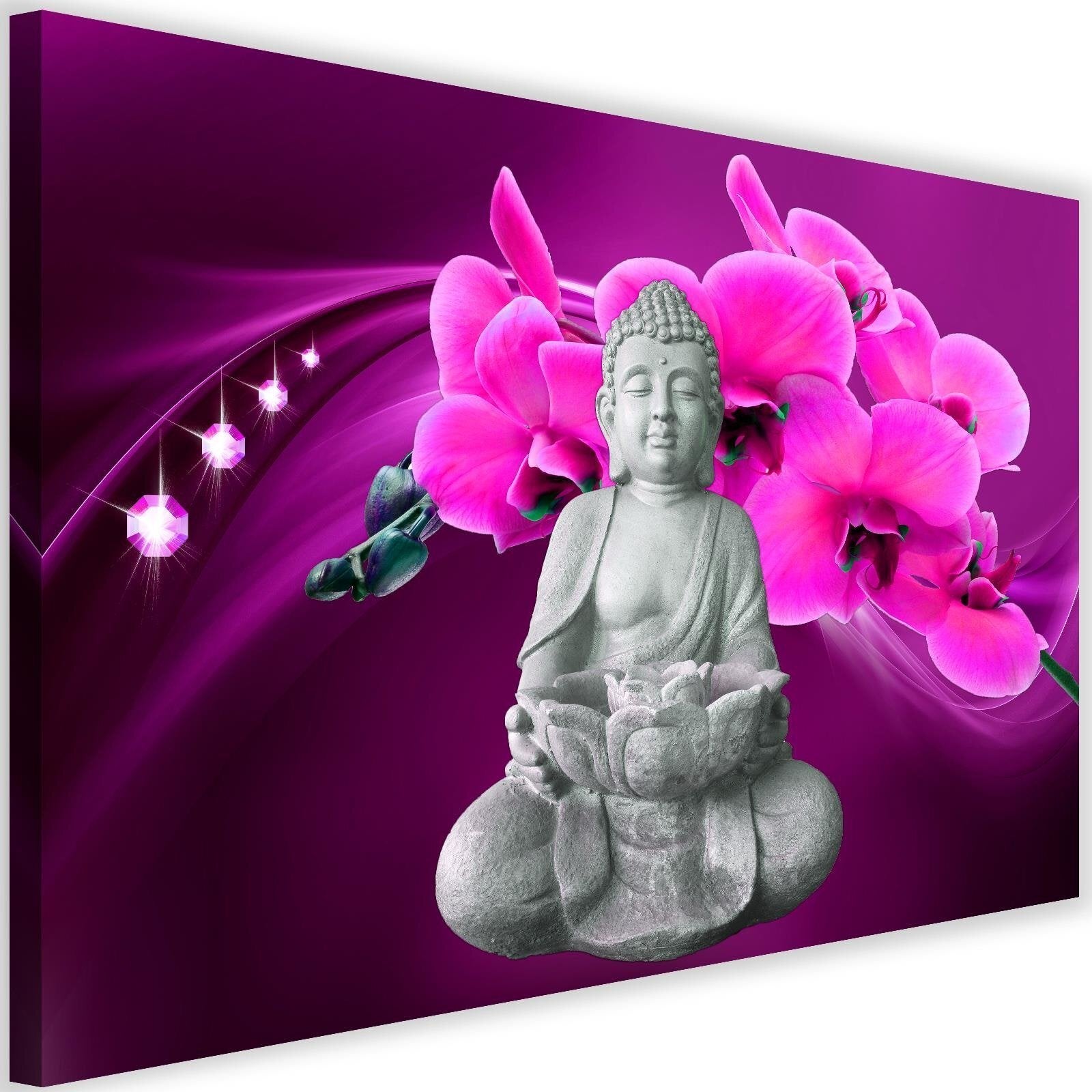 Obraz na płótnie, Budda z diamentami i różową orchideą 90x60