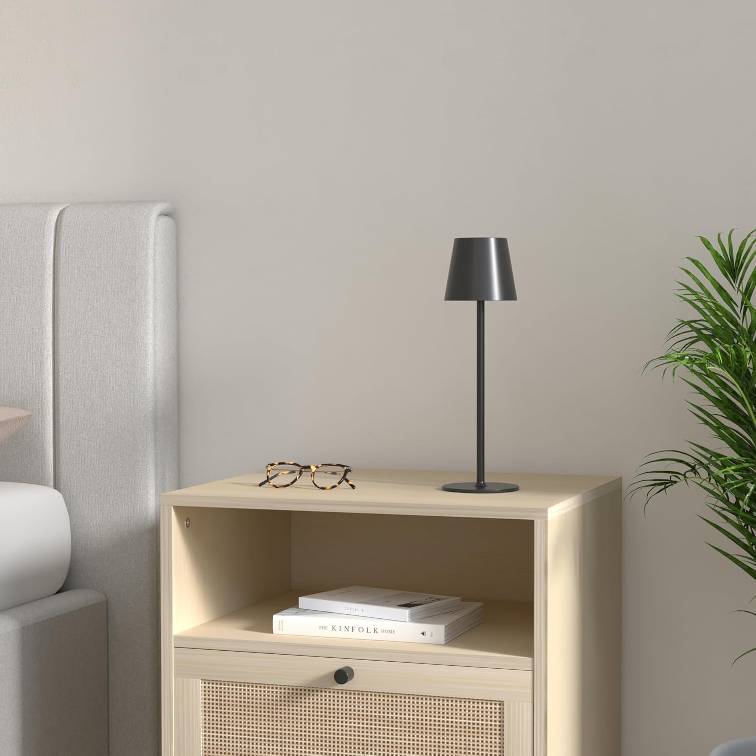 Czarna bezprzewodowa lampka biurkowa 10 x 10 x 38 cm, 1 dioda LED, ładowalna, dotykowa, idealna do restauracji, sypialni i barów.