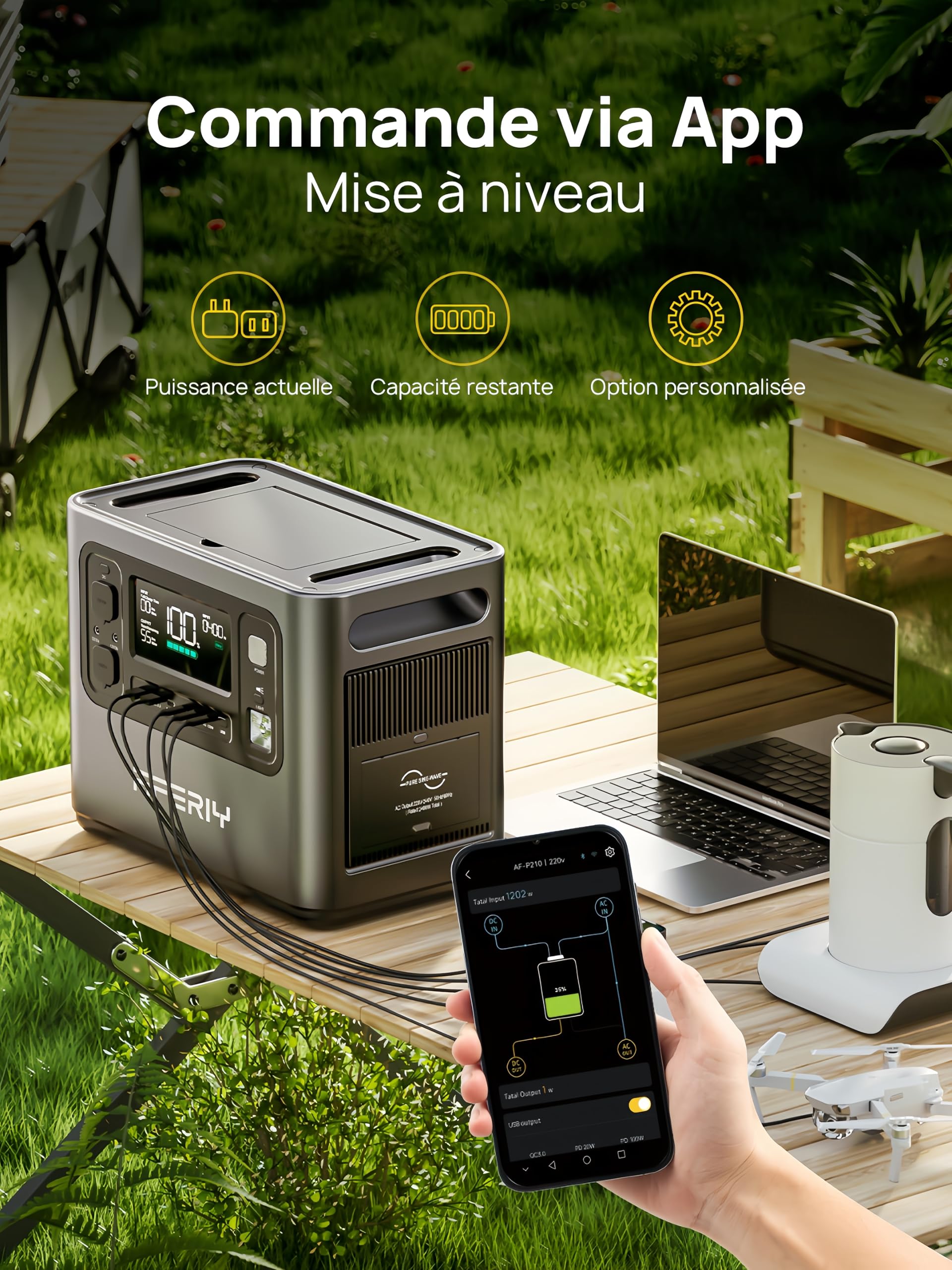 AFERIY P210 Estação de Energia 2400W 2048Wh, Bateria LiFePO4 com Painel Solar Dobrável 200W - 4