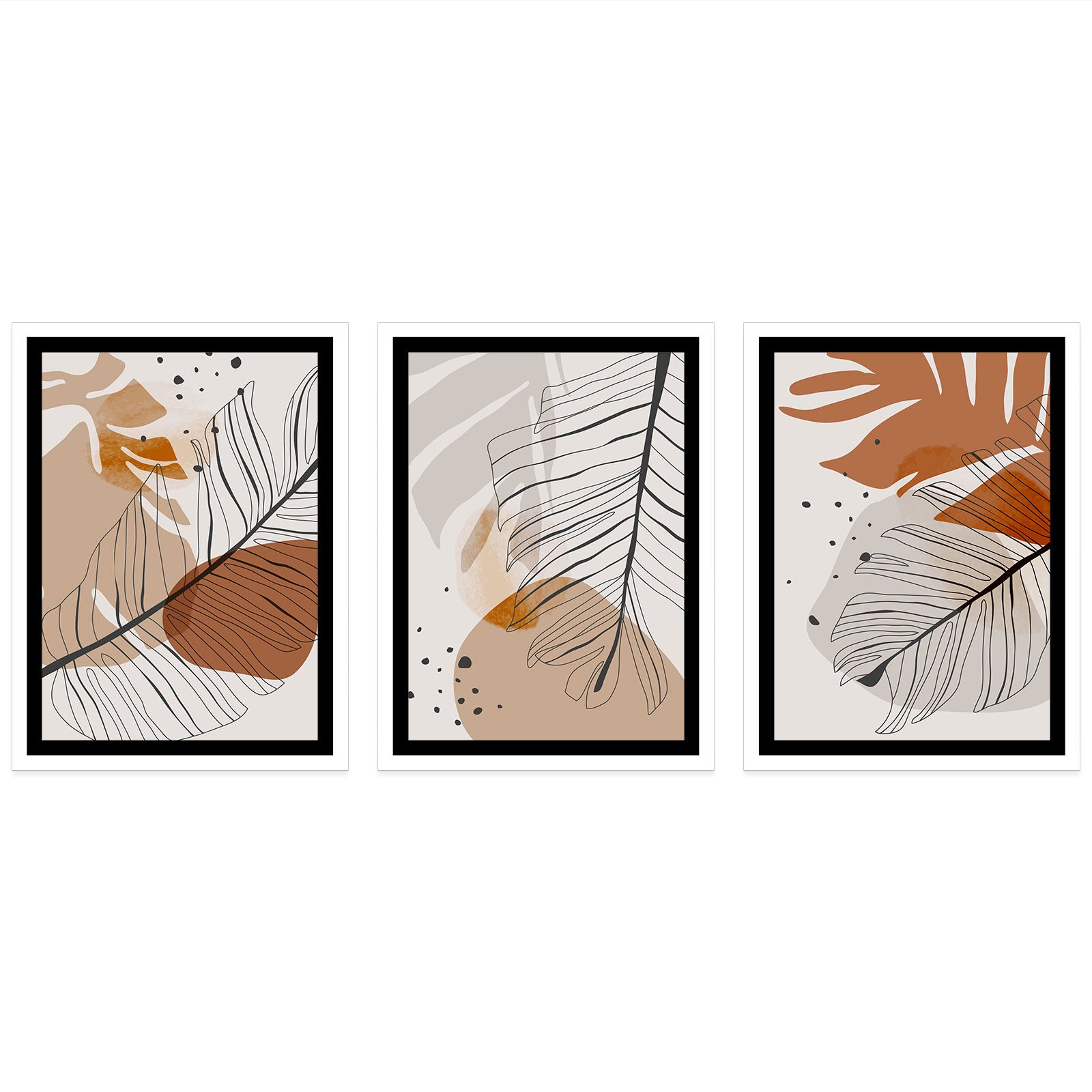Lot de 3 Affiches / Posters Triptyque - Feuilles 3617689994864 - Bordure Noire et Blanche - 3 Affiches - 30x40 cm (Cadres non fournis) - 4