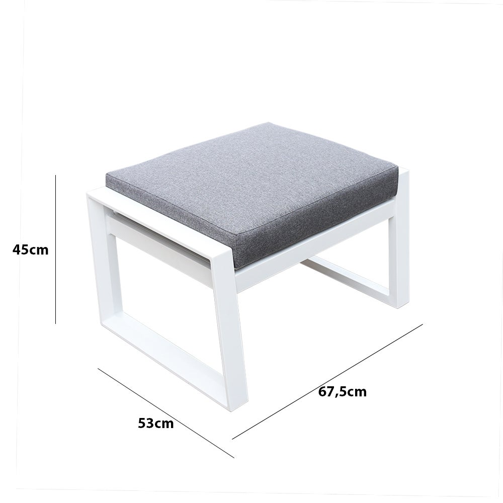 TEMPO STYLE - Puf MIKONOS w kolorze białym/szarym aluminium | Odporny na warunki atmosferyczne | Zdejmowana poszewka na poduszkę - 4