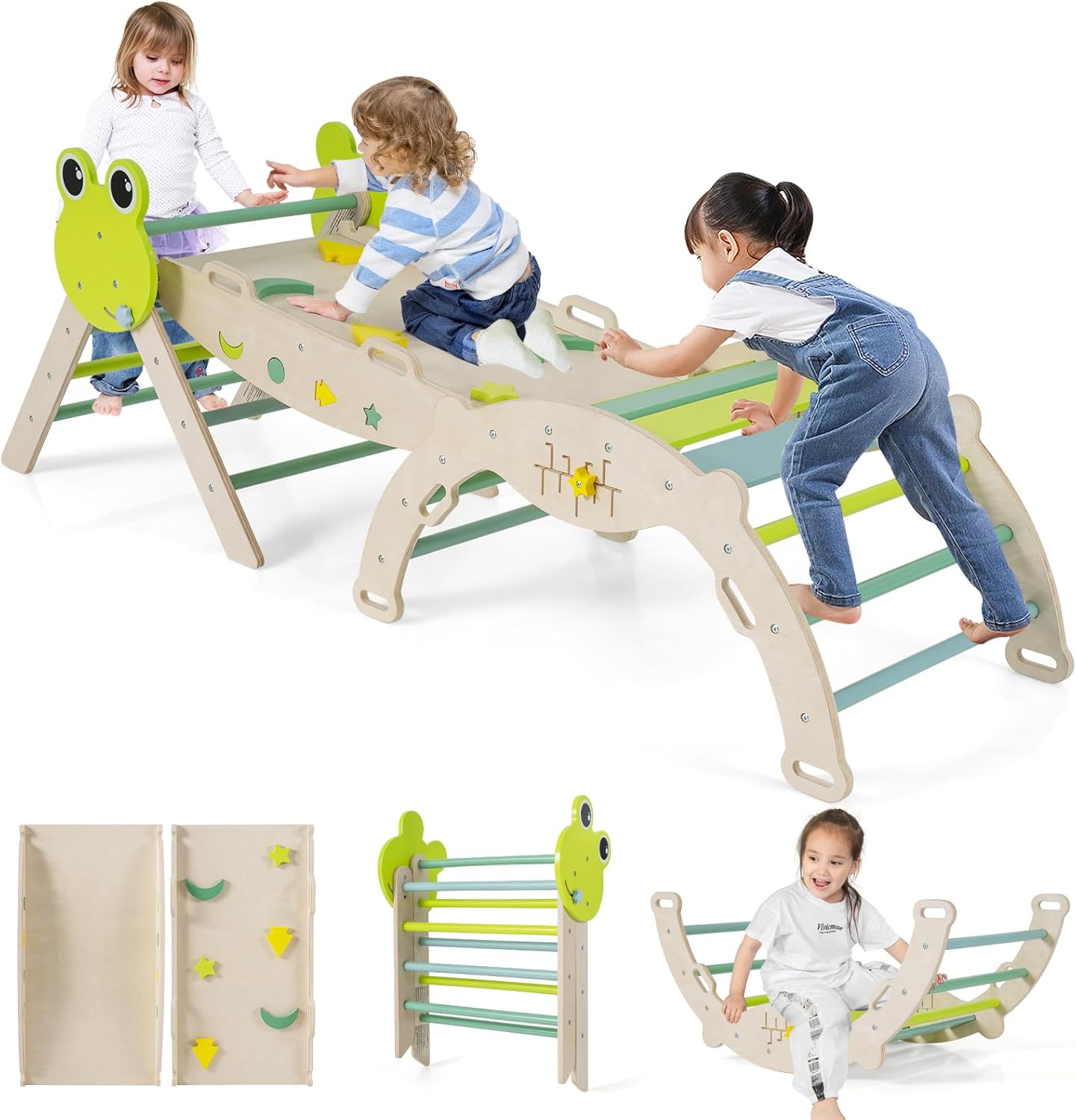 Triángulo De Escalada 3 En 1 Montessori – Madera, Tobogán, Rampa Y Tienda, Plegable Y Estable