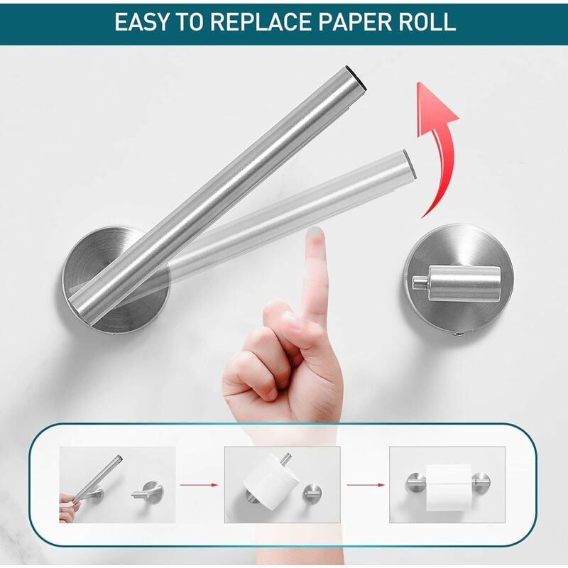 Porte-rouleau de papier réglable en acier inoxydable 304, argent - 2