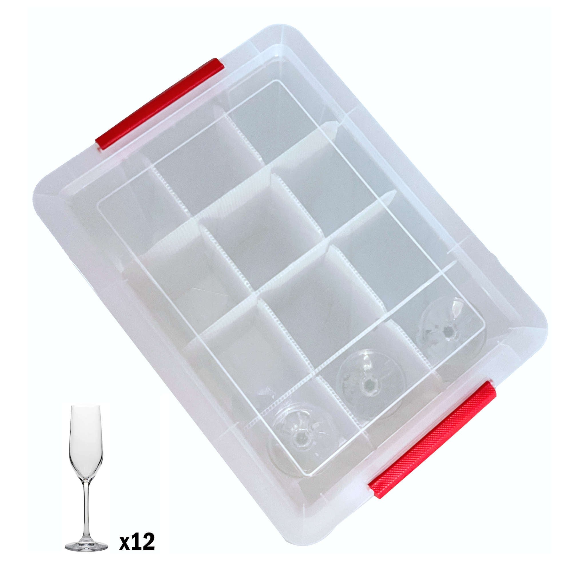 Lot de 3 boîtes de rangement en plastique pour flûtes à champagne, renforcées et transparentes avec couvercle CHAMP STORE - 3