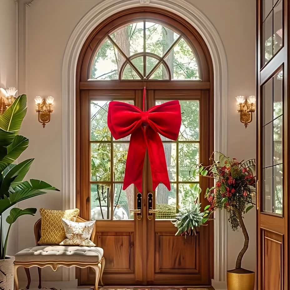 Grande fiocco di velluto rosso per albero di Natale, decorazione da appendere per matrimoni, Natale, ornamento natalizio, fiocco gigante di Natale - 4